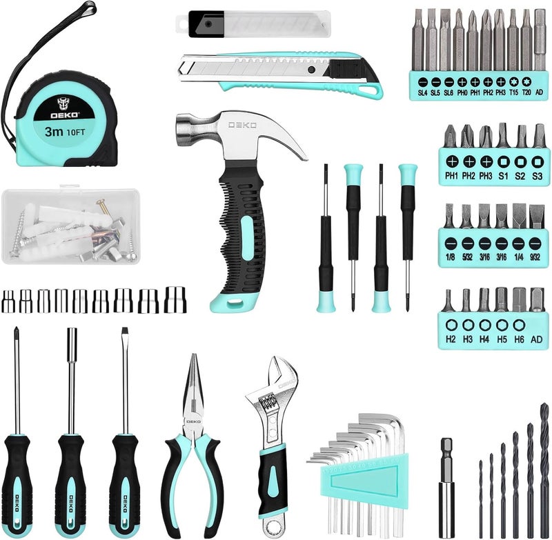 DEKOPRO Drill Set: Tool Set with 8V Cordless Drill, Home Tool Kit with Drill, Hand Tool Kits for Women 126 Piece, Turquoise - Image 3